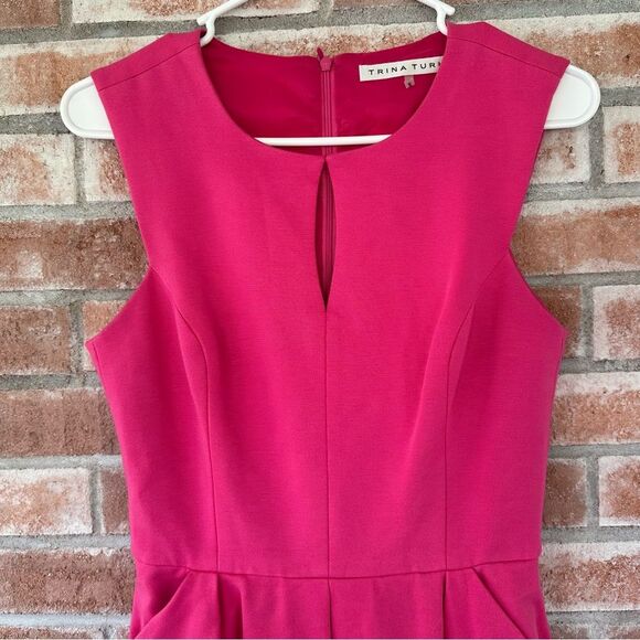 Trina Turk Sunnie A Line Dress Barbie Pink Women’s 2 Pockets Keyhole Party - Picture 3 of 11